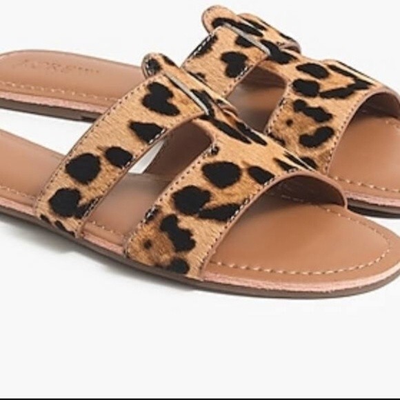 J Crew Calf Hair animal Print Slip on Sandal Size 7 brown black leopard style - Picture 4 of 8